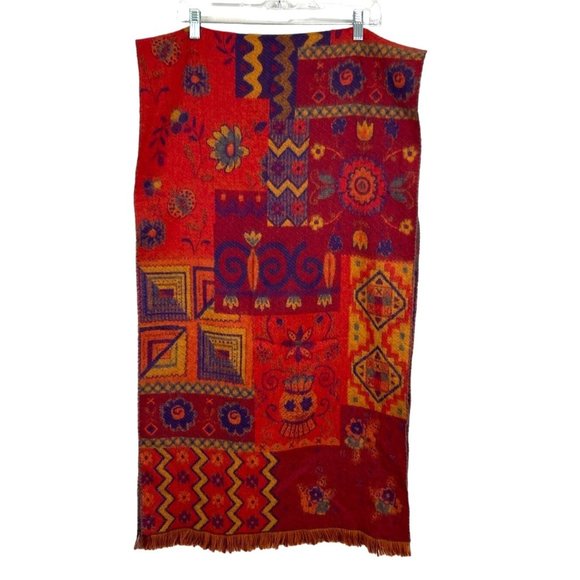 Field Manor Accessories - Field Manor Shawl Scarf Fringe Red Orange Purple Made in France 20" x 75"
